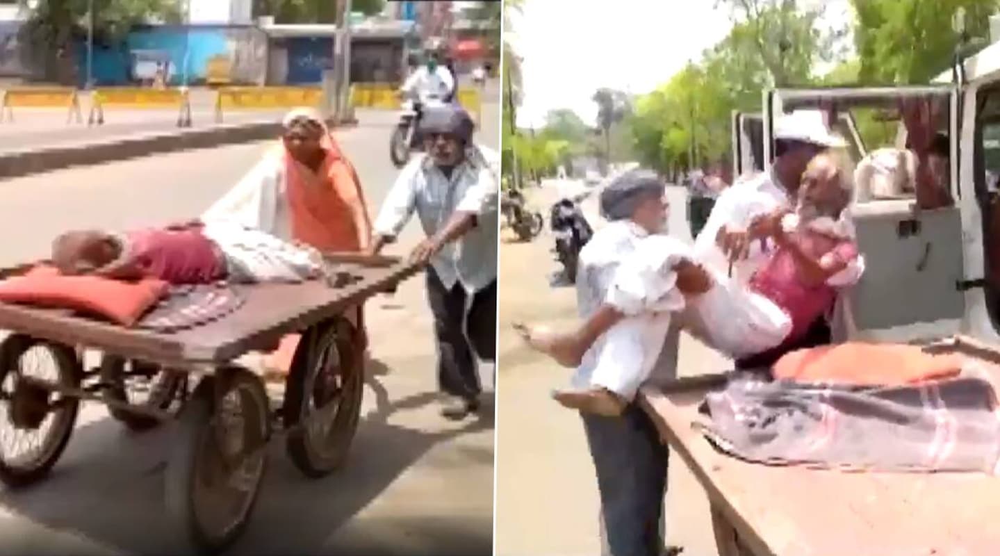 Coronavirus Lockdown : मध्यप्रदेश में बुजुर्ग को ठेले से ले जा रहे थे अस्पताल, पुलिसकर्मी ने अपनी गाड़ी में बैठाकर पहुंचाया