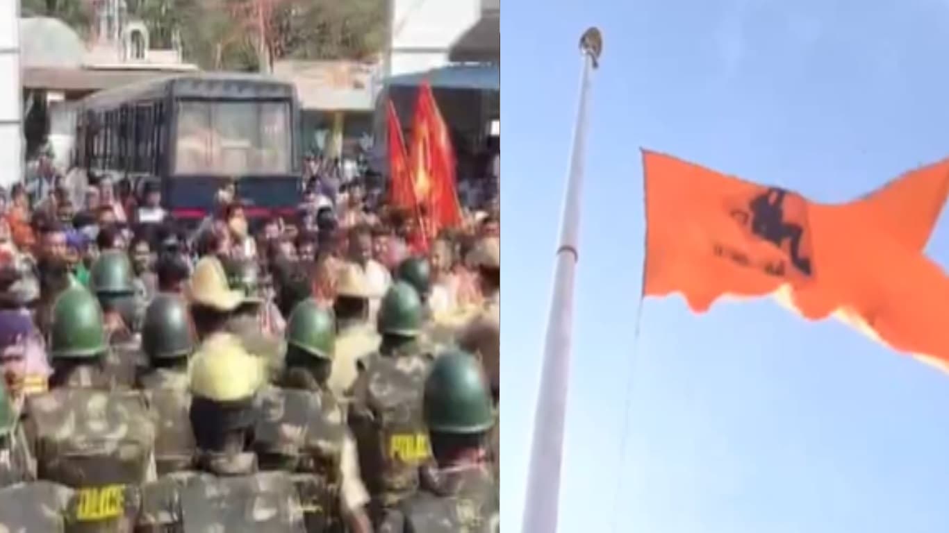 कर्नाटक: हनुमान ध्वज की जगह लगा दिया गया राष्ट्रीय ध्वज, बजरंग दल के कार्यकर्ता पहुंचे, लाठीचार्ज
