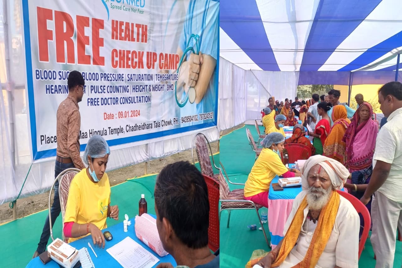 हिंगला माता की नगरी कलिंगा नगर के टाटा स्टील प्लांट के पास ईऑनमेड का फ्री मेडिकल कैंप, नई तकनीक से हुई जांच