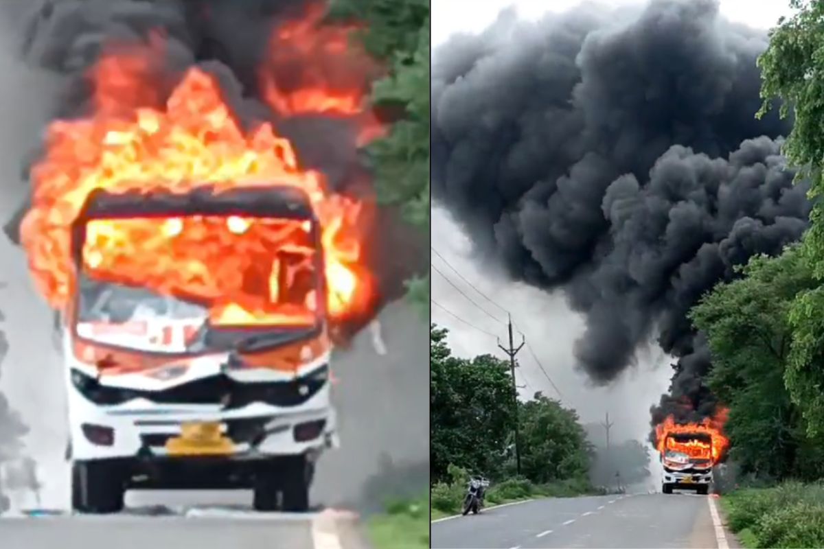 पलामू में एक व्यक्ति की मौत से गुस्सायी भीड़ ने चालक को पीटा, बस को फूंका, शव के साथ रोड को किया जाम