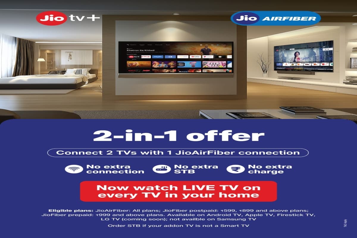 Jio 2 in 1 Offer: 1 प्लान में चलाएं 2 टीवी, 13 OTT ऐप्स और 800 से ज्यादा चैनल पाएं FREE