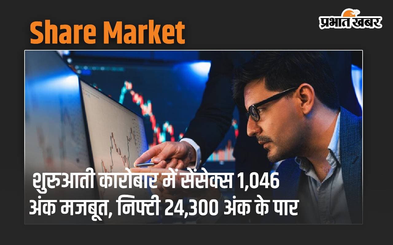 शुरुआती कारोबार में सेंसेक्स 1,046 अंक मजबूत, निफ्टी 24,300 अंक के पार