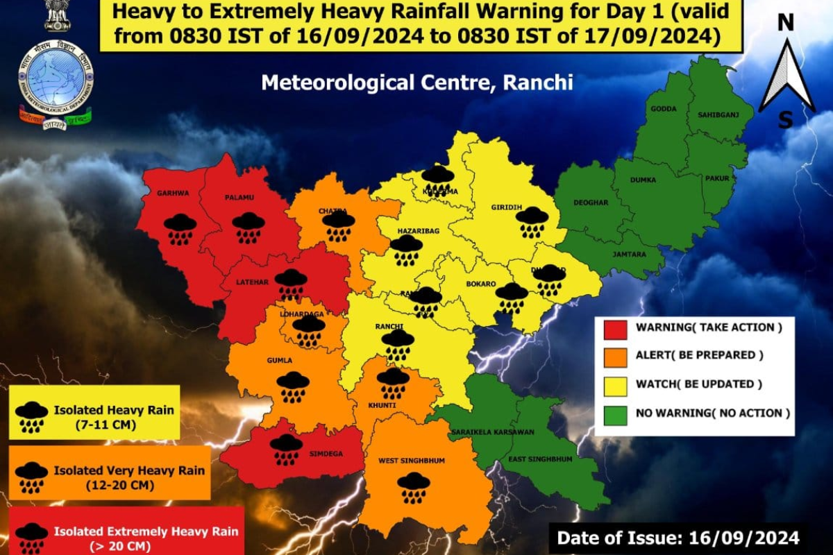 Jharkhand Weather Alert: झारखंड के अगले कुछ घंटे हैं भारी, विश्वकर्मा पूजा के दिन इन जिलों में रेड अलर्ट जारी Jharkhand Weather Alert: झारखंड के अगले कुछ घंटे हैं भारी, विश्वकर्मा पूजा के दिन इन जिलों में रेड अलर्ट जारी