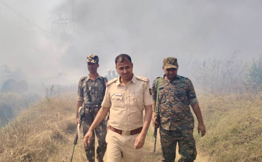 बक्शी बिगहा सोलर प्लांट परिसर के घांस में लगी आग, दमकल की टीम ने बुझायी आग