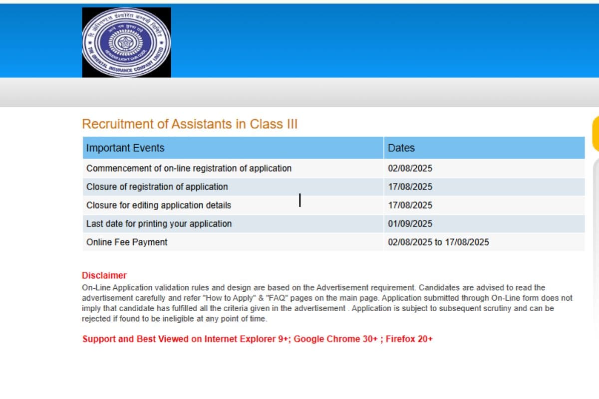 OICL Vacancy 2025: फ्रेशर्स के लिए नौकरियों का सुनहरा मौका, इतने पदों पर जल्द करें Apply