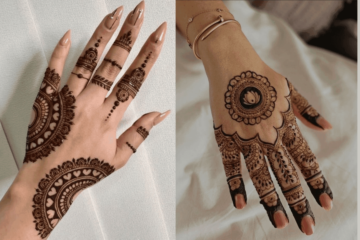 Traditional Arabic mehndi design with bold floral and geometric patterns on the hand