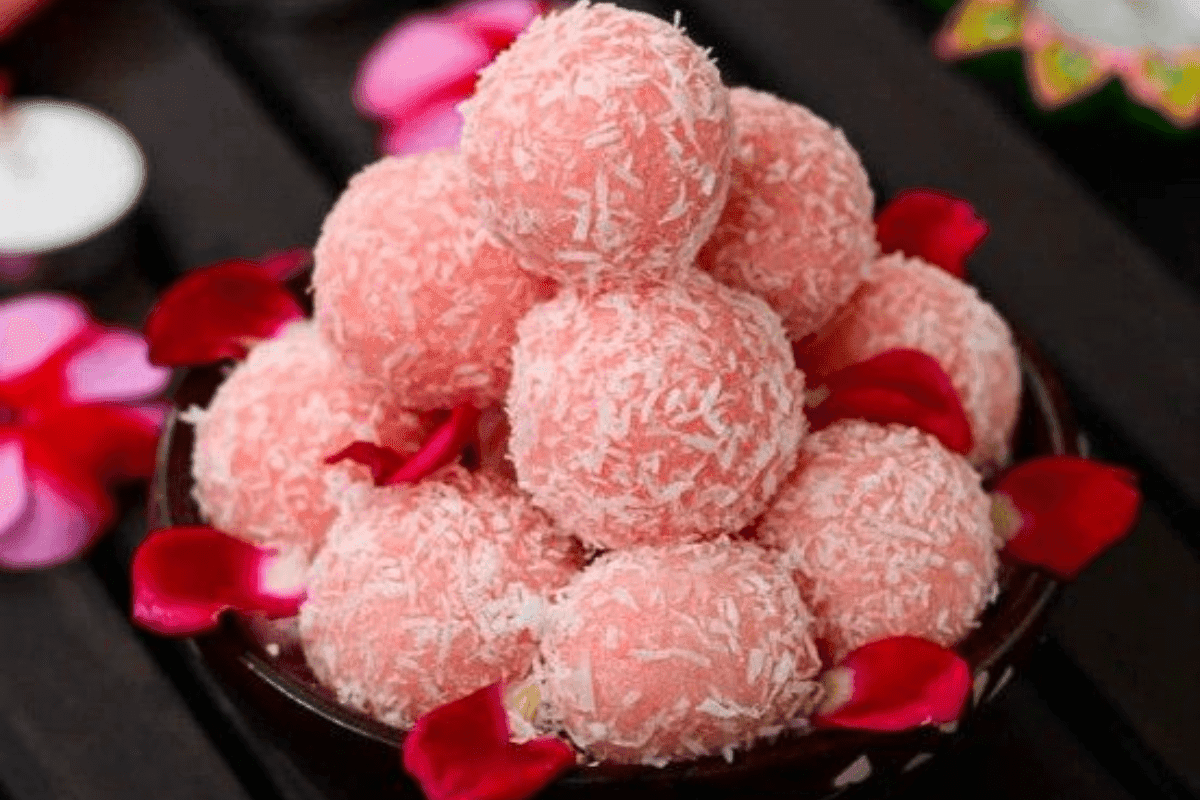 Rose Coconut Laddu Recipe for Vishwakarma Puja Bhog
