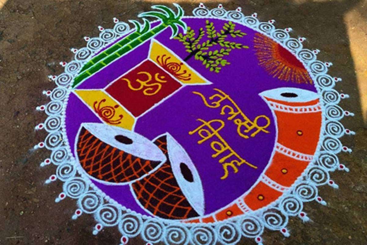 Simple Tulsi Vivah Rangoli Design