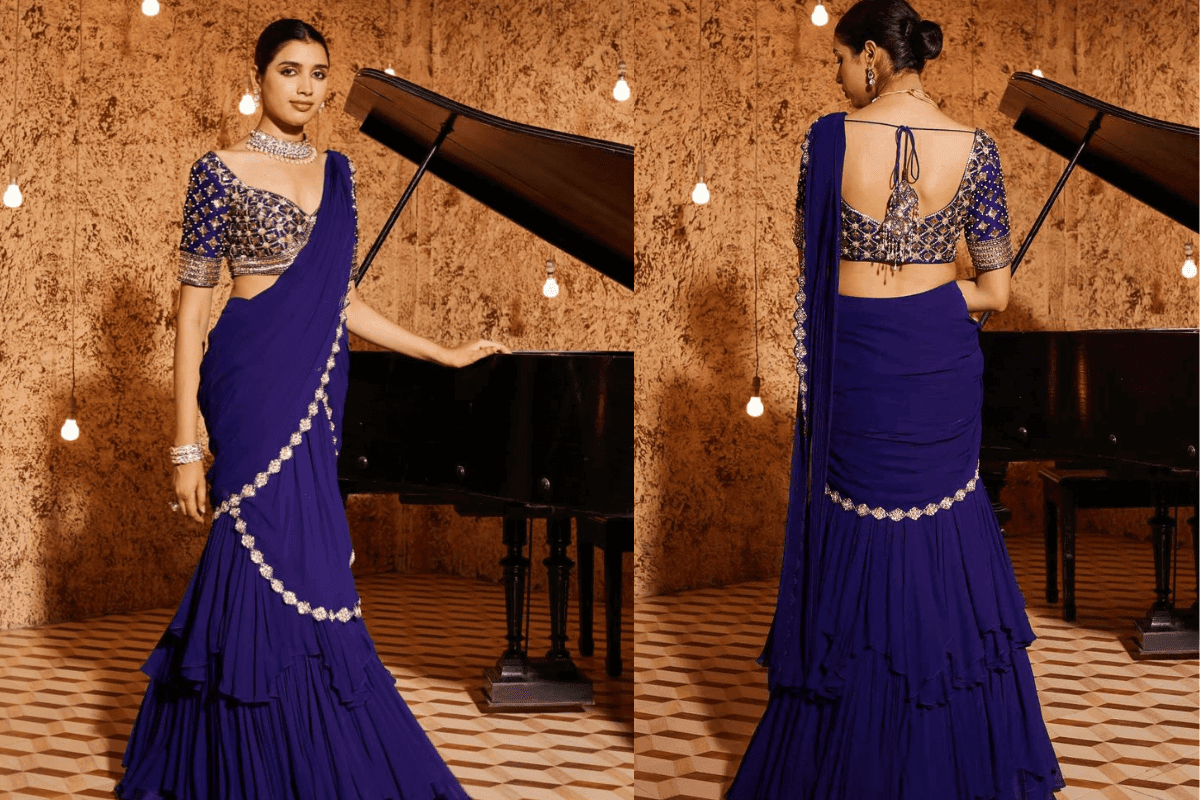 Drape saree style for wedding 2025