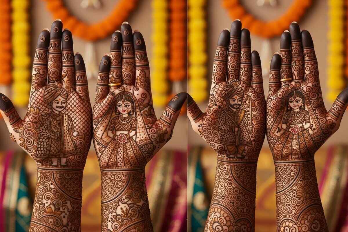 Bride-Groom Portrait Mehndi Design