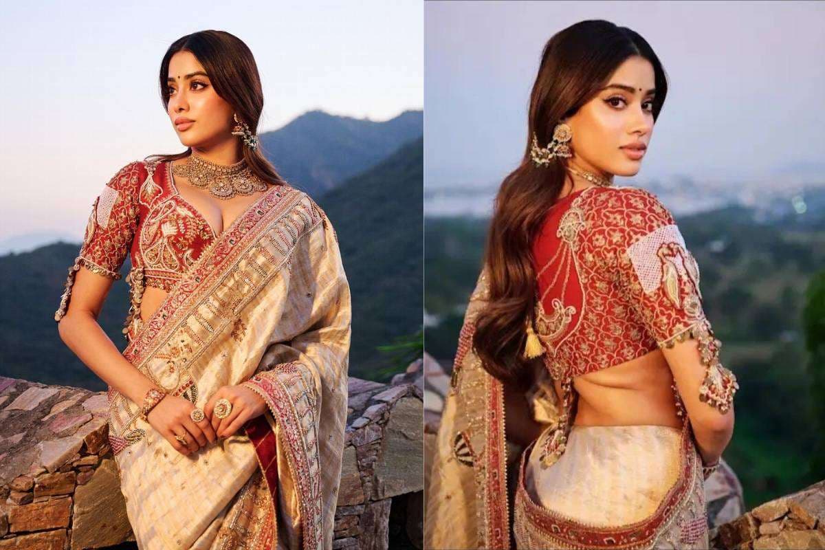 Cap sleeves blouse design inspired by Janhvi Kapoor for trendy and modern look