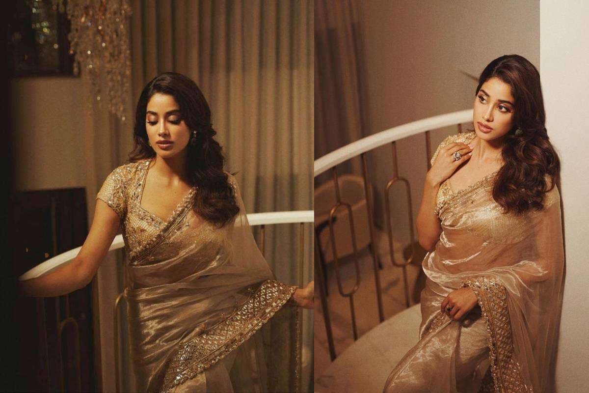 Janhvi Kapoor inspired diamond cut blouse design with modern neckline and stylish sleeves