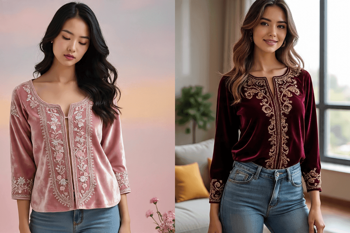 Embroidered Velvet Top