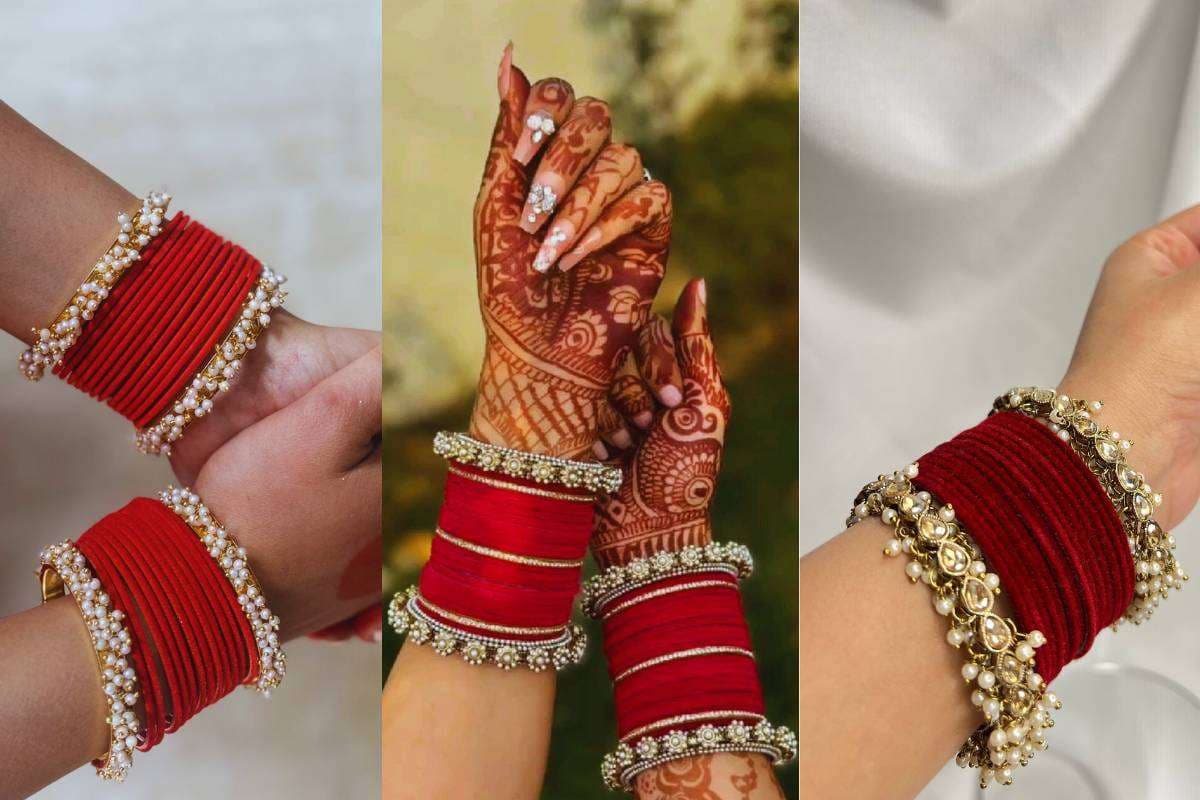 Red Velvet Bangles Design for Women – Bridal Red Velvet Bangles Set with rich texture and traditional look