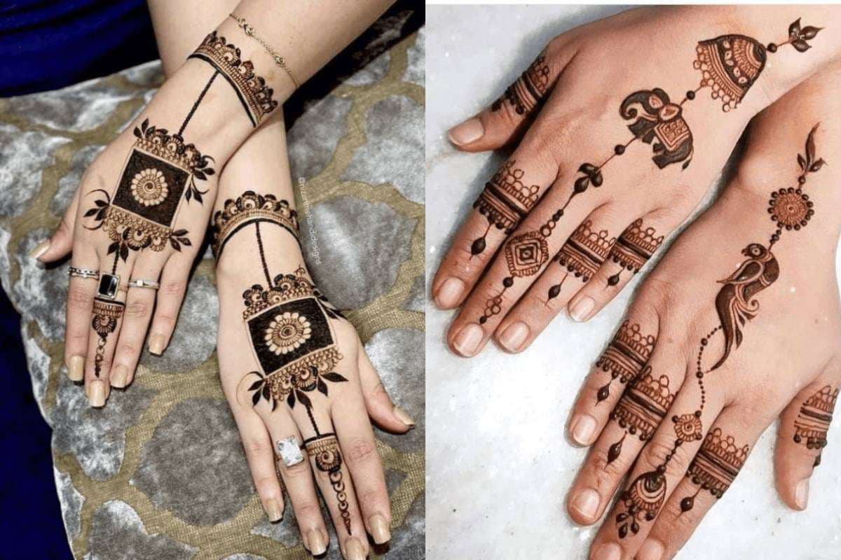 Simple Mehndi Design - Simple square shape mehndi design with elephant and peacock motif