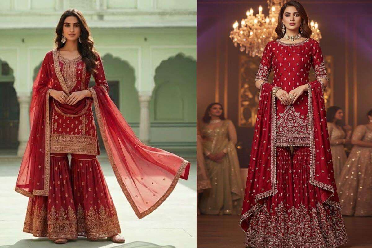 Red Sharara Suit Design