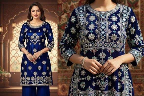 Mirror Work Velvet Short Kurti 