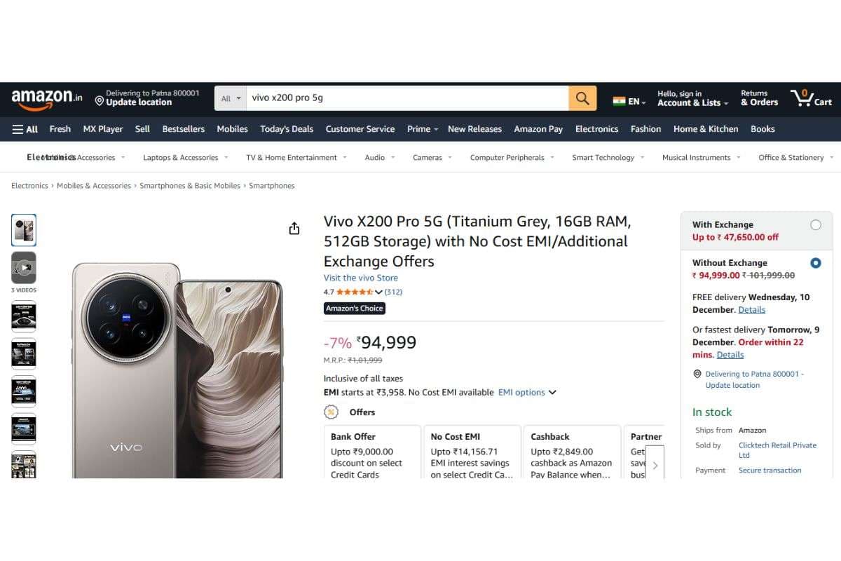 Vivo X200 Pro Price Details on Amazon