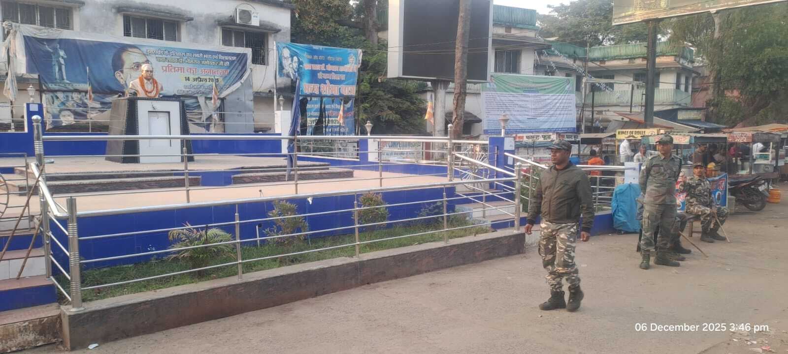 प्रमुख : आंबेडकर की प्रतिमा पर स्थल पर मुस्तैद दिखे जवान