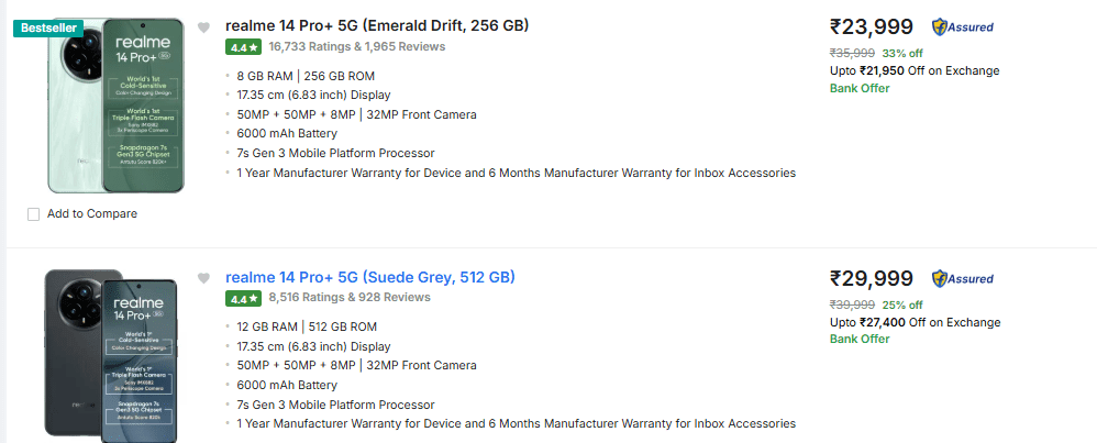 Realme 14 Pro+ की कीमत 