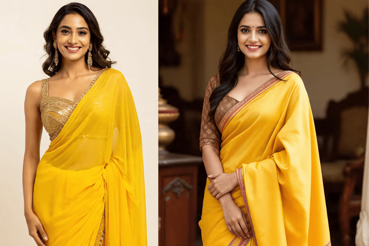 Brown or Golden Blouse for Yellow Saree