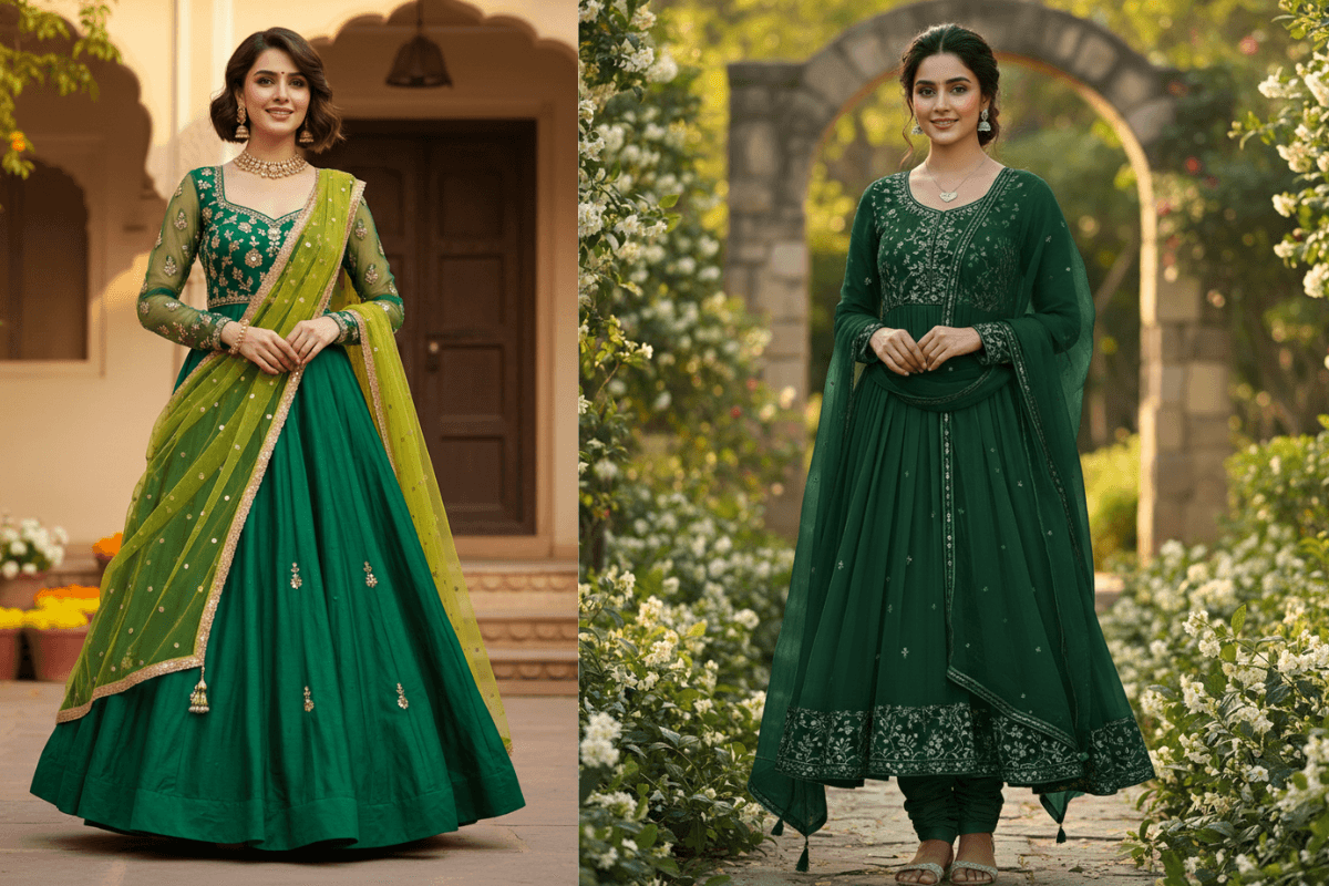 Green Anarkali Suit For Republic Day
