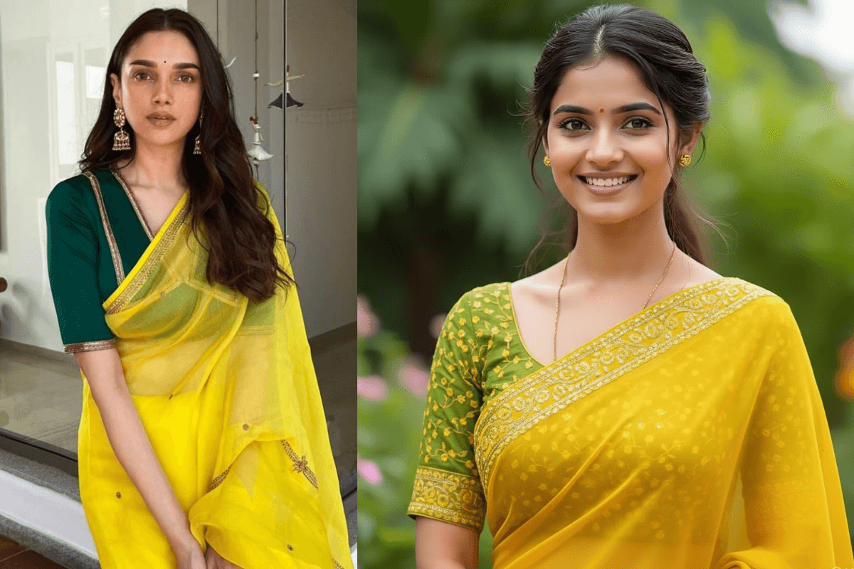 Green Blouse for Yellow Saree