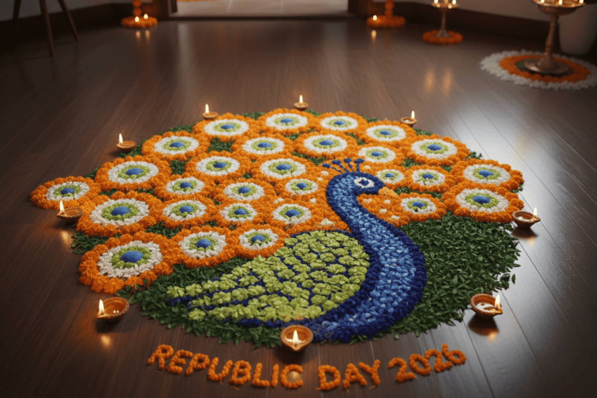 Peacock Rangoli for Republic Day