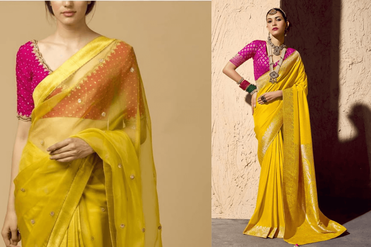 Pink Blouse for Yellow Saree