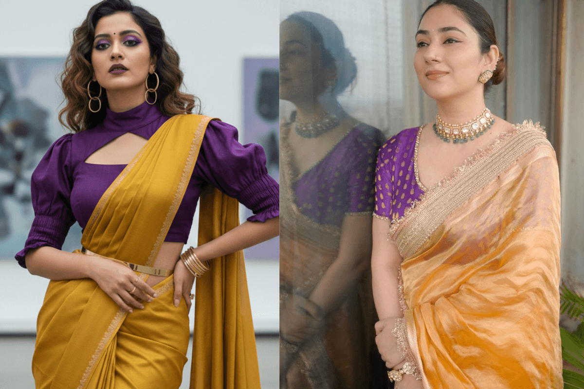 Purple Blouse for Yellow Saree