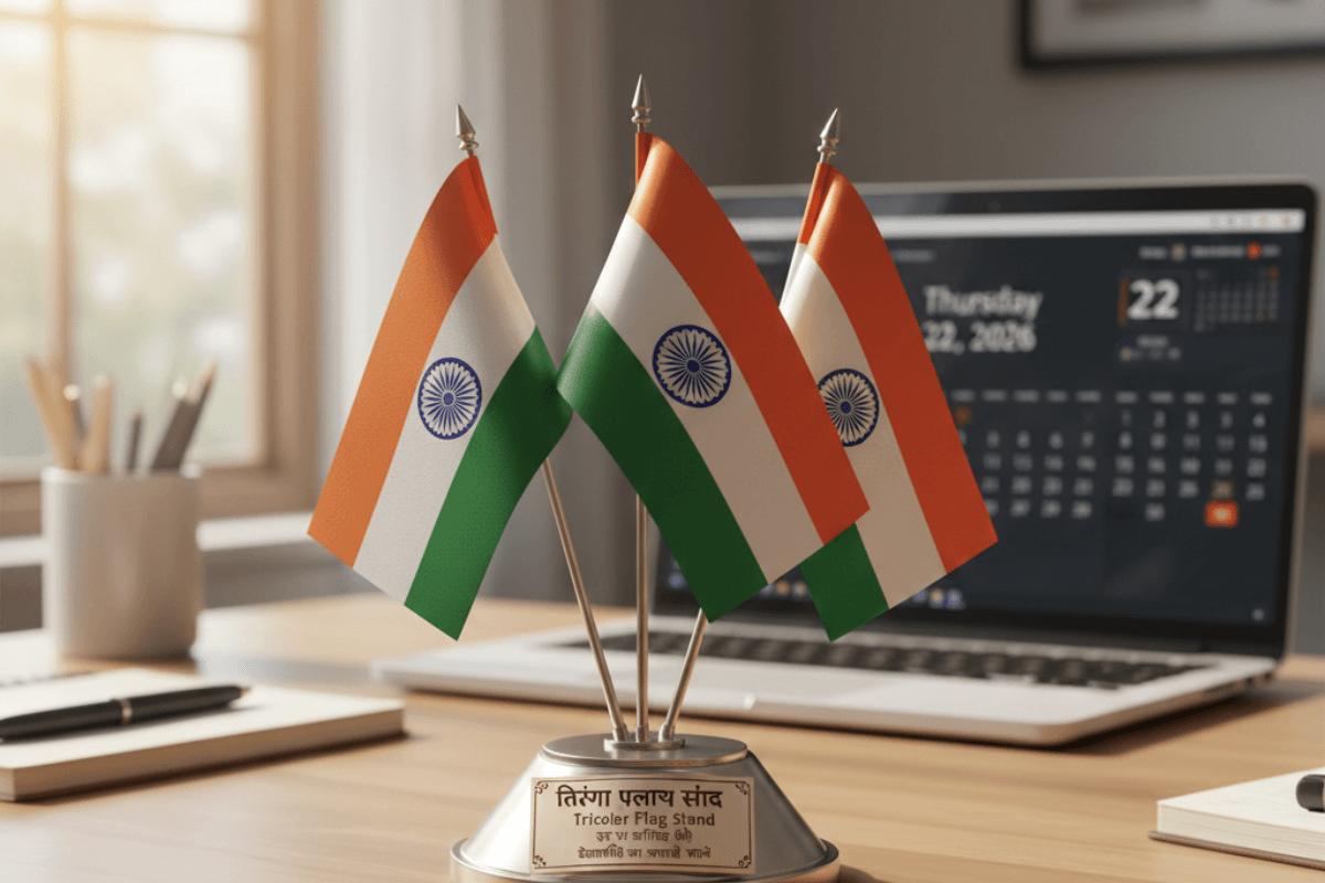 Small Tricolor Flag Stand Decoration For Republic Day Table