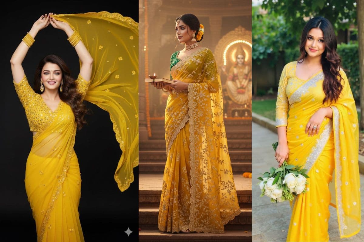 Yellow Organza Saree For Basant Panchami: सिल्क छोड़ ट्राई करें येलो आर्गेंजा साड़ी, सरस्वती पूजा पर लगेंगी अप्सरा