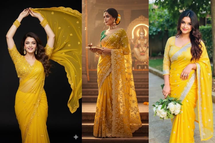 Yellow Organza Saree For Basant Panchami: सिल्क छोड़ ट्राई करें येलो आर्गेंजा साड़ी, सरस्वती पूजा पर लगेंगी अप्सरा