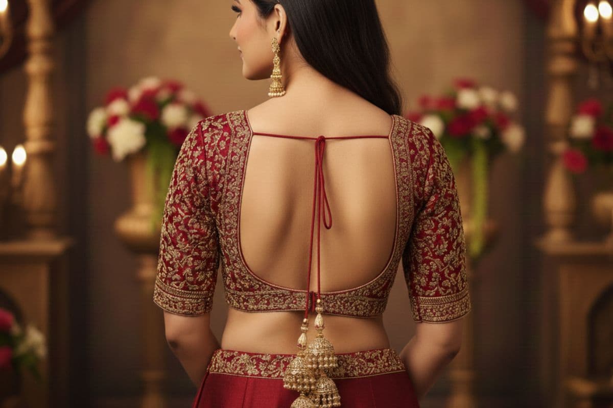 Deep Neck with Dori Bridal Blouse Design