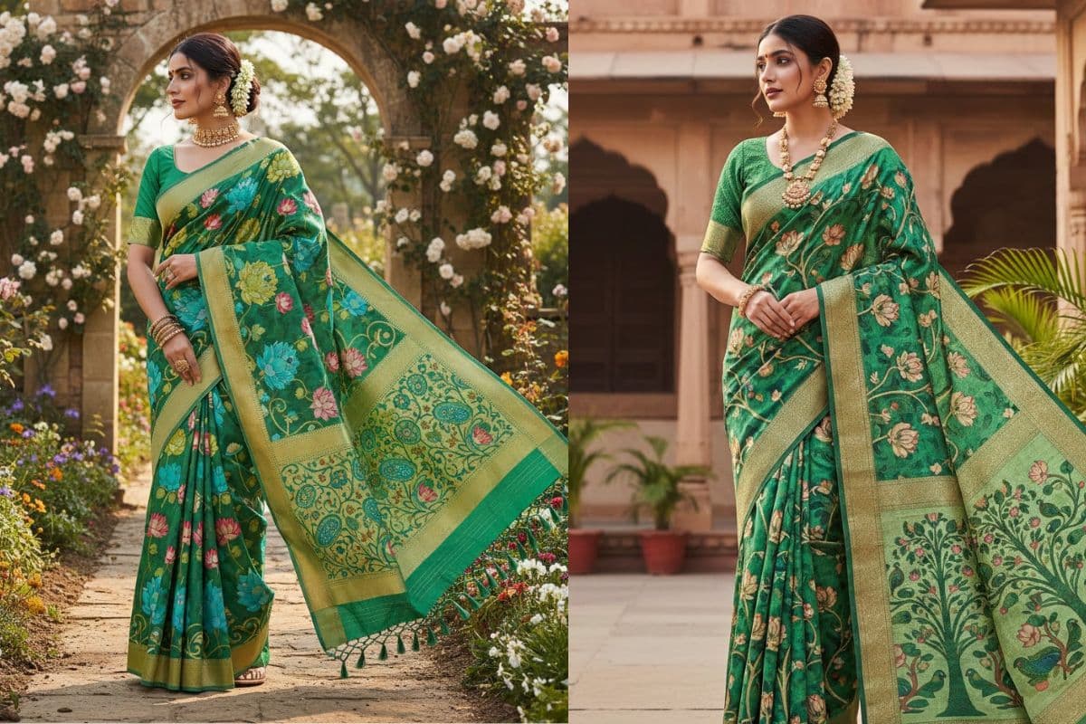 Green Printed Saree Design (AI IMAGE)