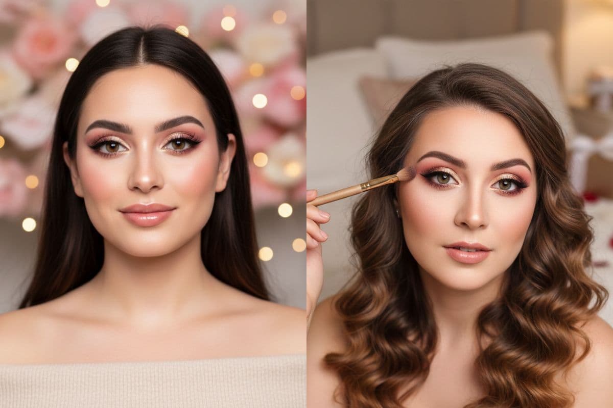 Pink and gold romantic eye makeup