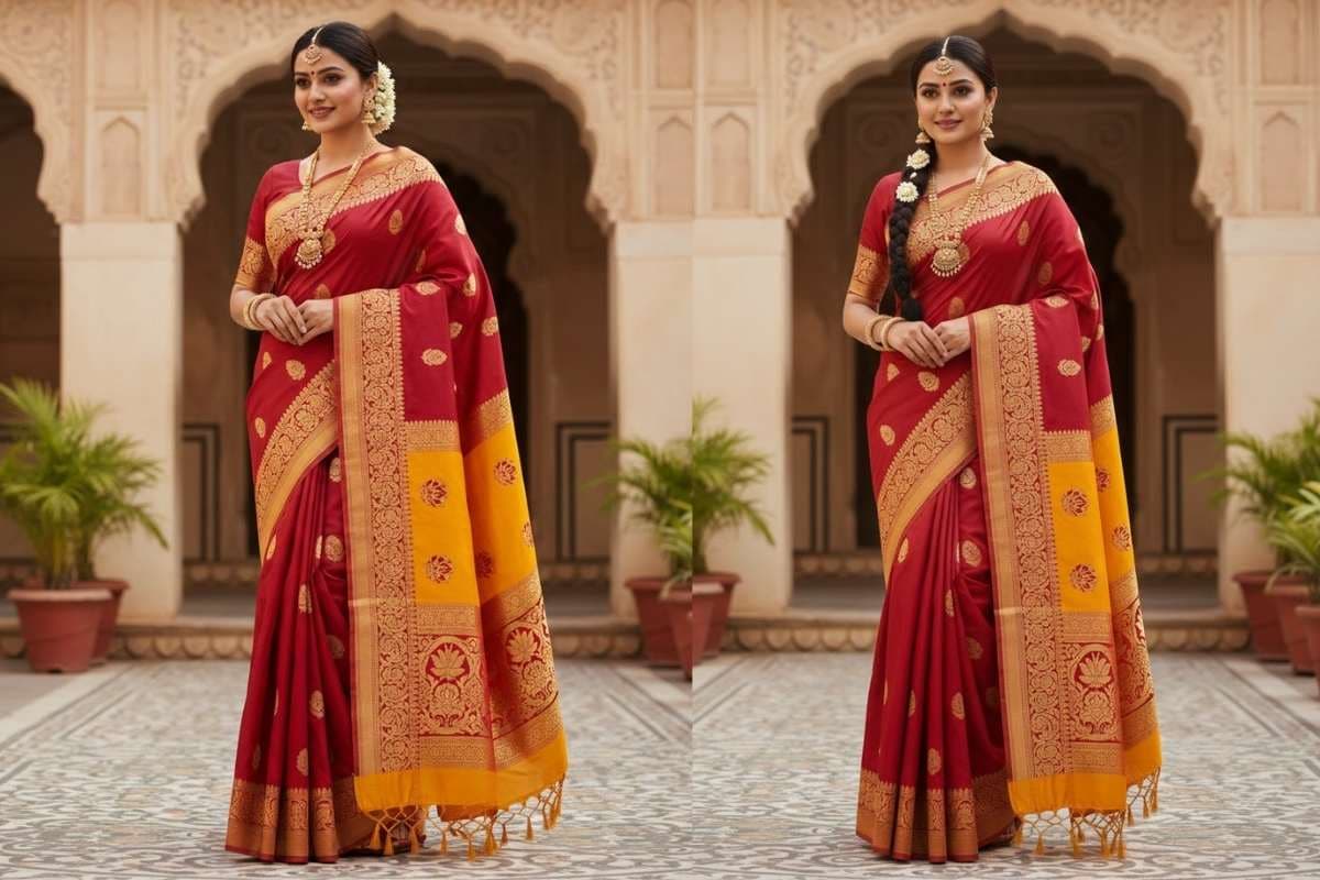Red Yellow Saree Design (AI IMAGE)