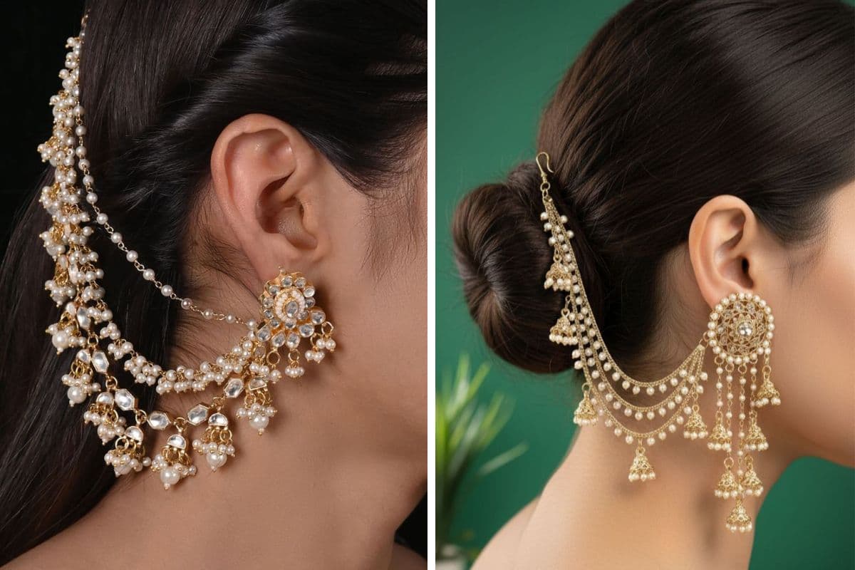 Stone Work And Floral Chain Earring