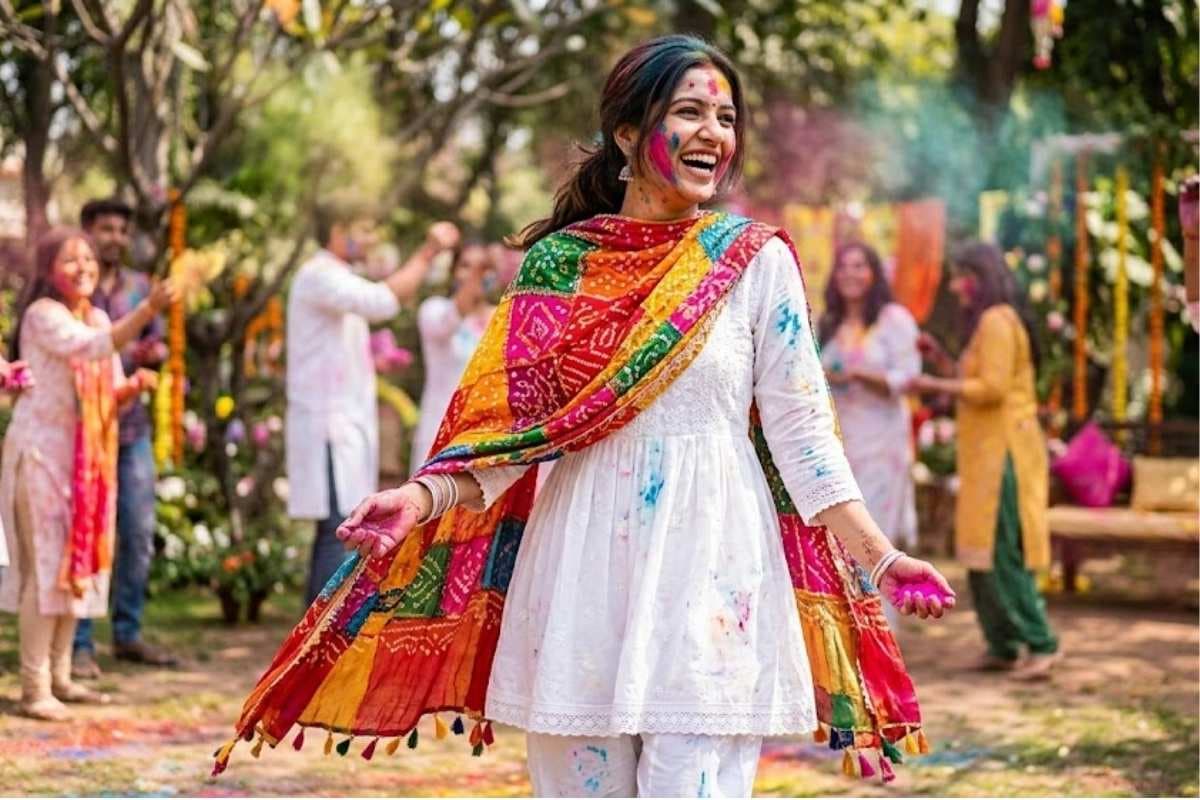 Colourful Dupatta With White Kurti (AI IMAGE)