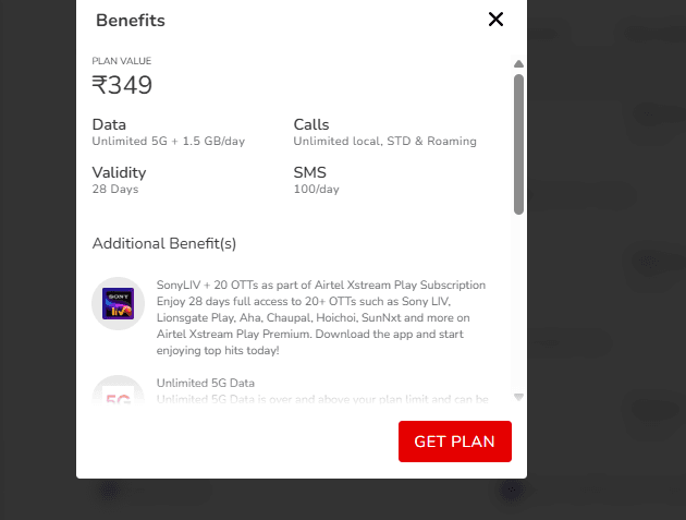 एयरटेल का 349 रुपये वाला प्लान