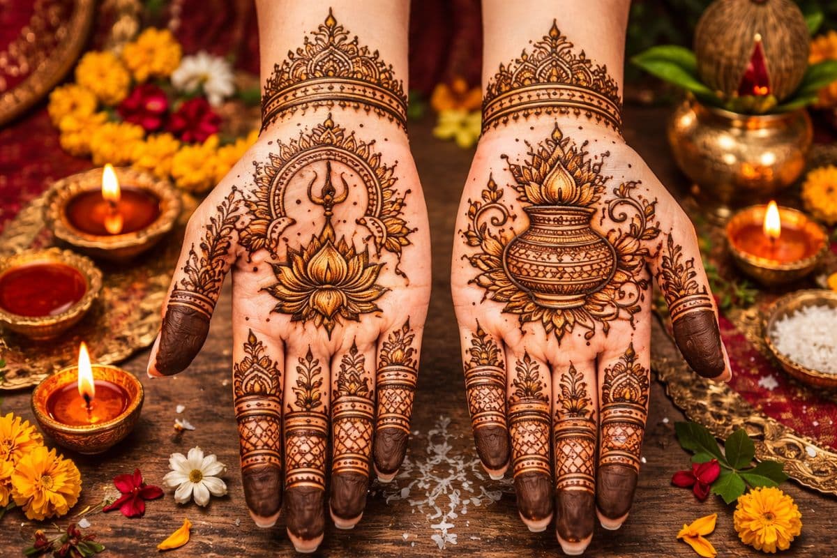 त्रिशूल और कलश एआई मेहंदी डिजाइन 