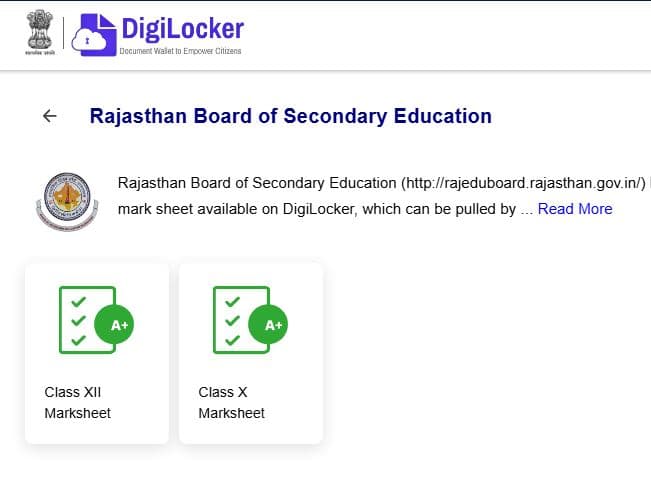 Rajasthan Board 12th Digilocker Registration Page