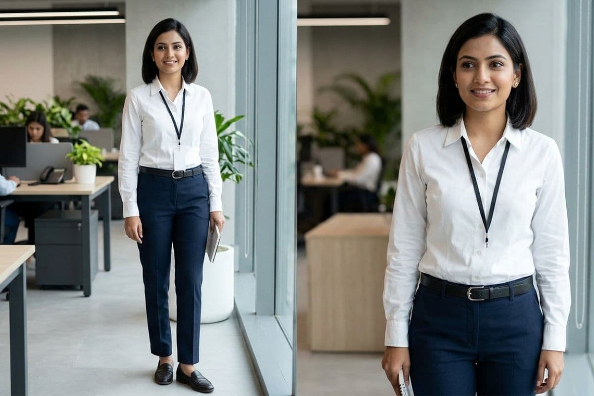 Formal Office Look White Shirt Black Trousers