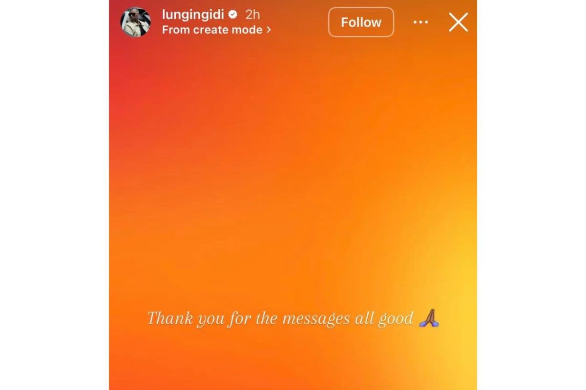 लुंगी एनगिडी की इंस्टाग्राम स्टोरी