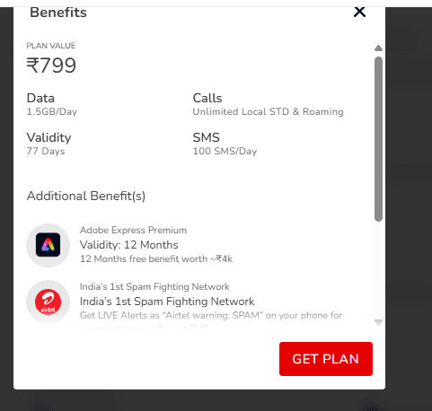 Airtel के ₹799 वाले प्रीपेड प्लान के फायदे