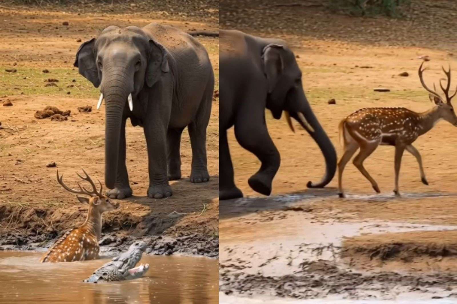 Viral Video: हिरण के लिए मसीहा बनकर आया हाथी, देखता रह गया मगरमच्छ, गजराज ने ऐसे बचा ली जान