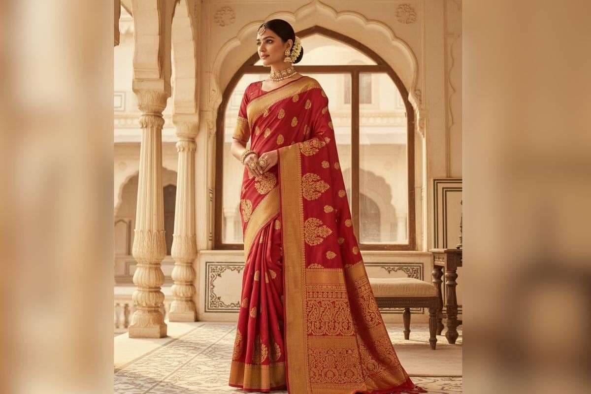 red golden saree