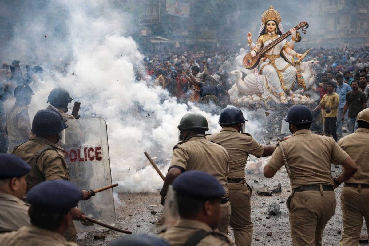 Hazaribagh: सरस्वती प्रतिमा विसर्जन के दौरान पत्थरबाजी, पुलिस ने आंसू गैस के गोले दागे, झड़प में 7 लोग घायल