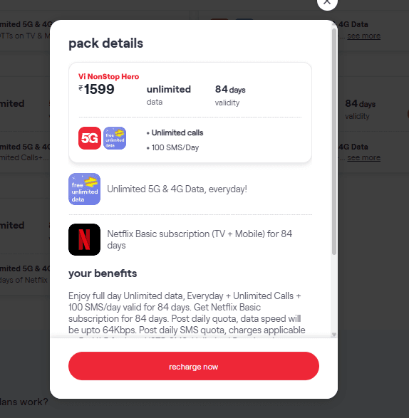 वीआई का 1599 रुपये वाला प्लान