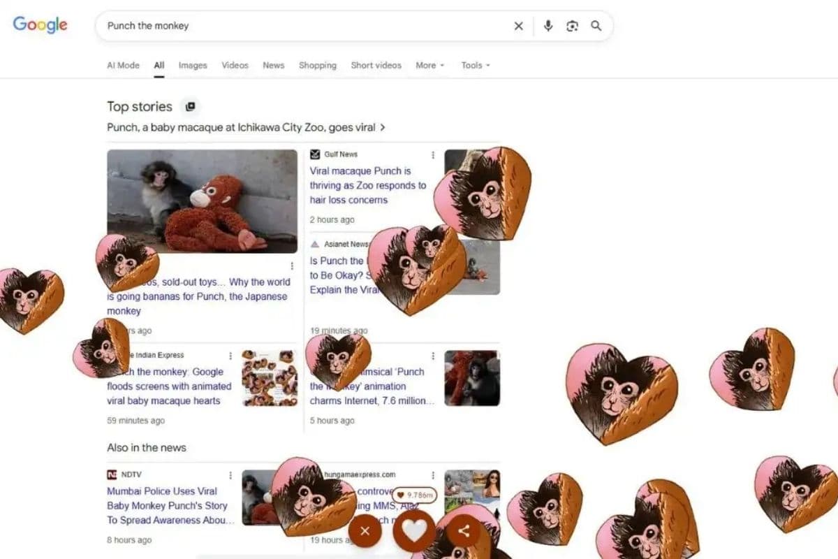 Punch the Monkey: गूगल ने दिलों से सजाया सर्च पेज